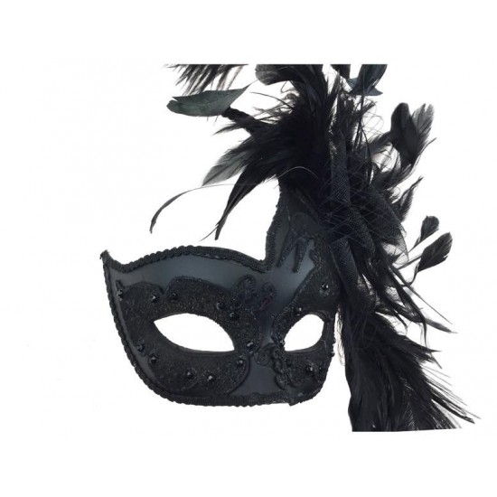 Black Glitter Feather Mask