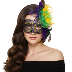 Mardi Gras Glitter Feather Mask