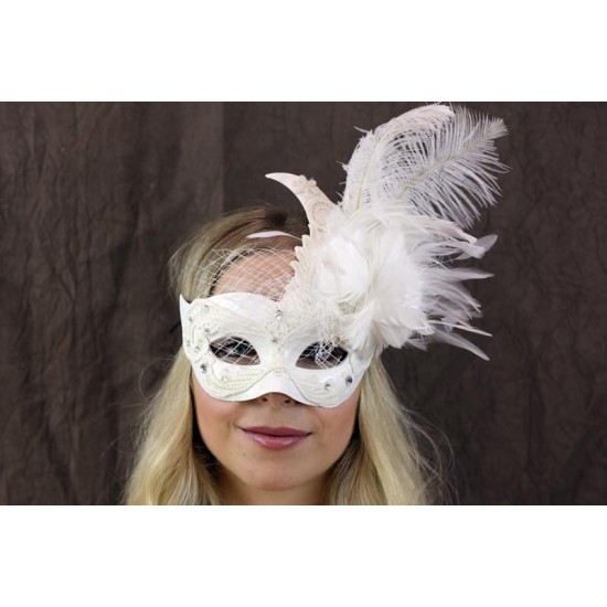 White Feather Lace Masquerade Mask