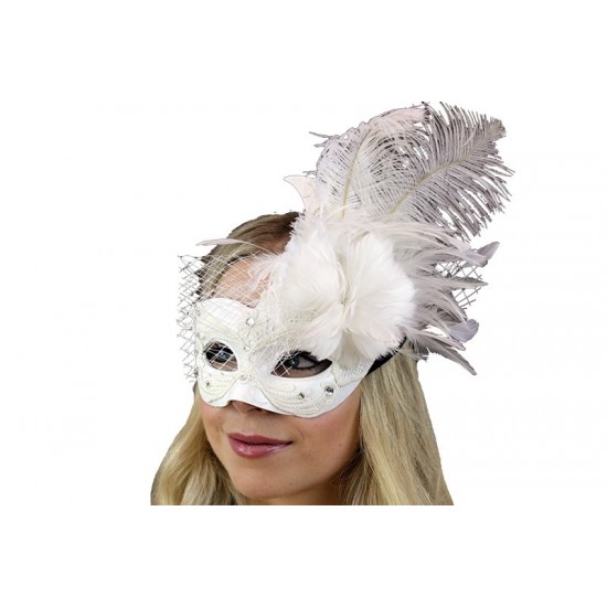 White Feather Lace Masquerade Mask