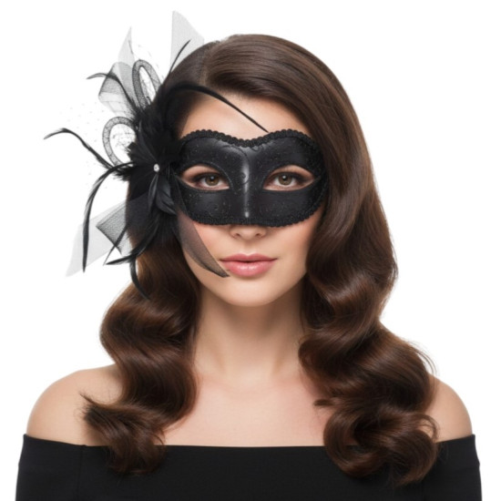 Black Feather Lace Masquerade Mask