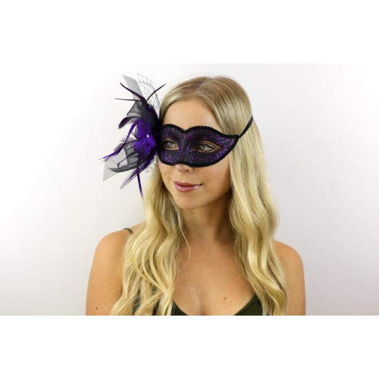 Purple Feather Masquerade Mask
