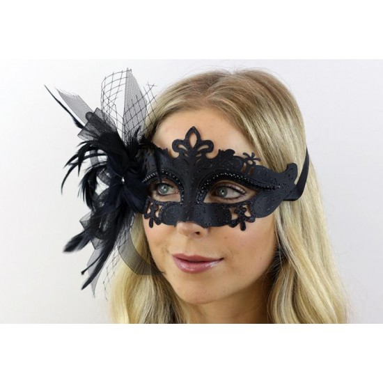 Black Feather Flower Masquerade Mask Black Feather Flower Masquerade Mask