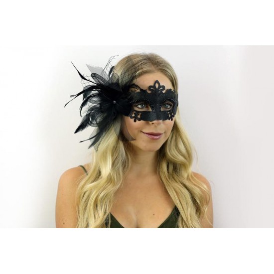 Black Feather Flower Masquerade Mask Black Feather Flower Masquerade Mask