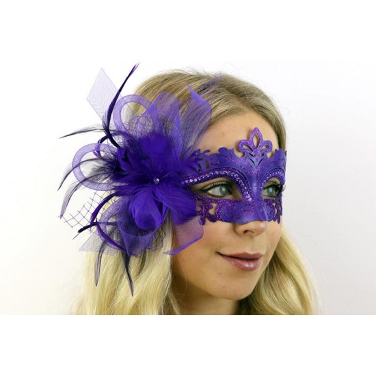 Purple Feather Flower Masquerade Mask
