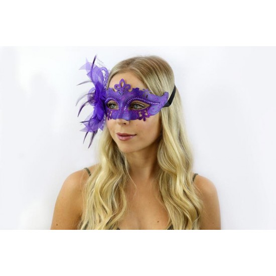 Purple Feather Flower Masquerade Mask