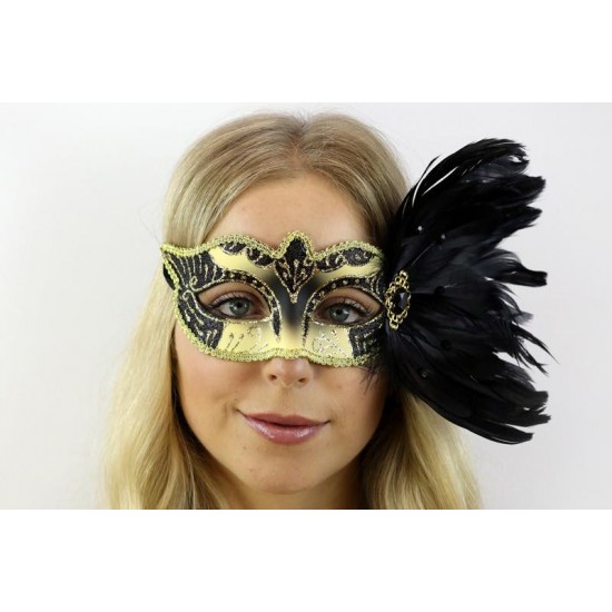 Black Feather Masquerade Mask