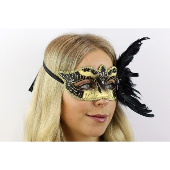 Black Feather Masquerade Mask