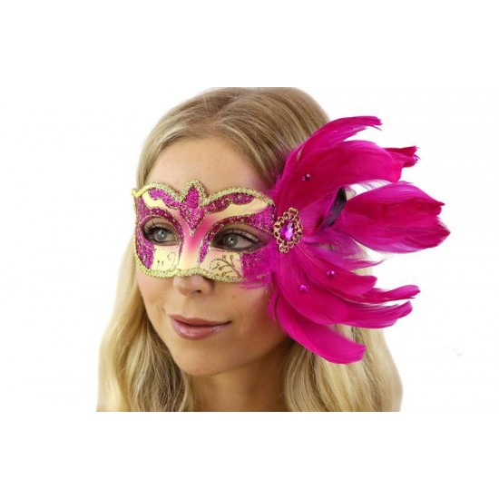 Hot Pink Feather Masquerade Mask Hot Pink Feather Masquerade Mask