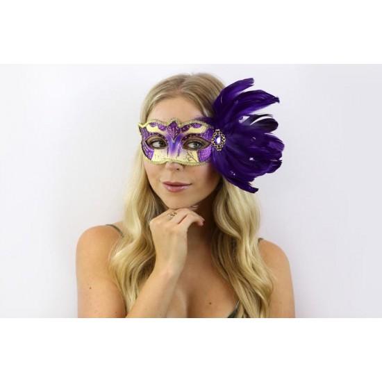 Purple Feather Masquerade Mask