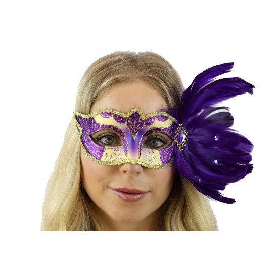Purple Feather Masquerade Mask