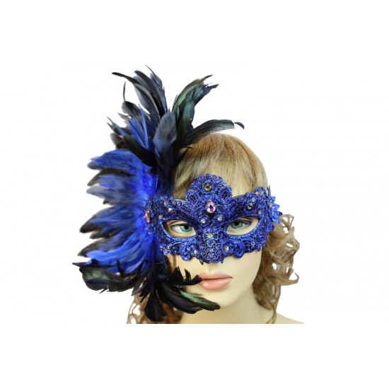 Blue Carnival Feather Mask
