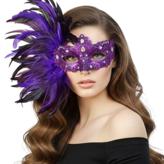 Purple Carnival Feather Mask