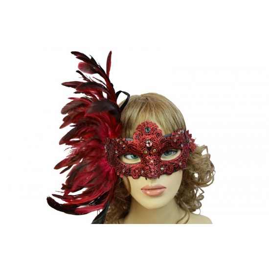 Red Carnival Feather Mask