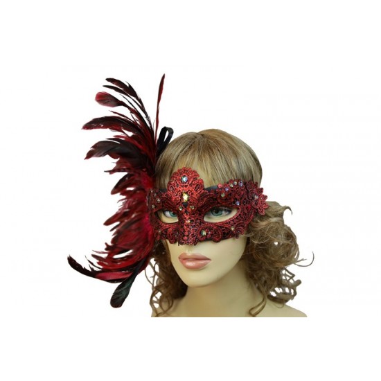 Red Carnival Feather Mask