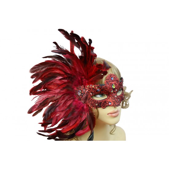 Red Carnival Feather Mask