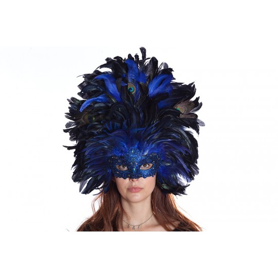 Blue Carnival Feather Mask