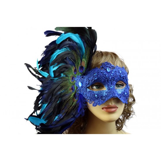 Blue Carnival Feather Mask