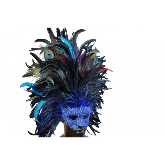 Blue Carnival Feather Mask