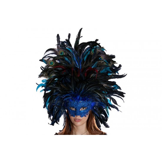 Blue Carnival Feather Mask