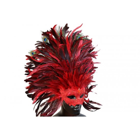 Red Carnival Feather Mask