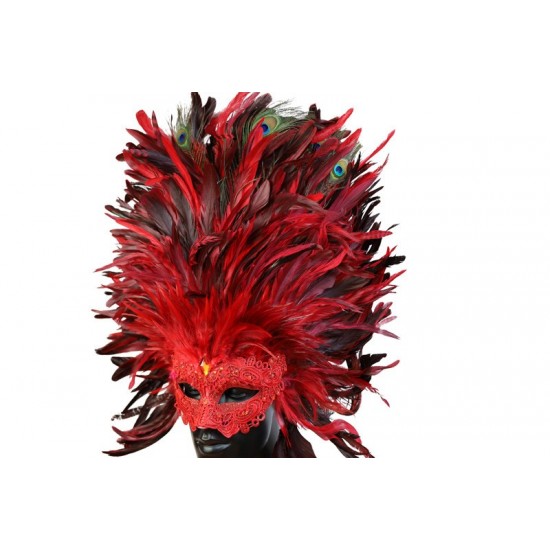Red Carnival Feather Mask