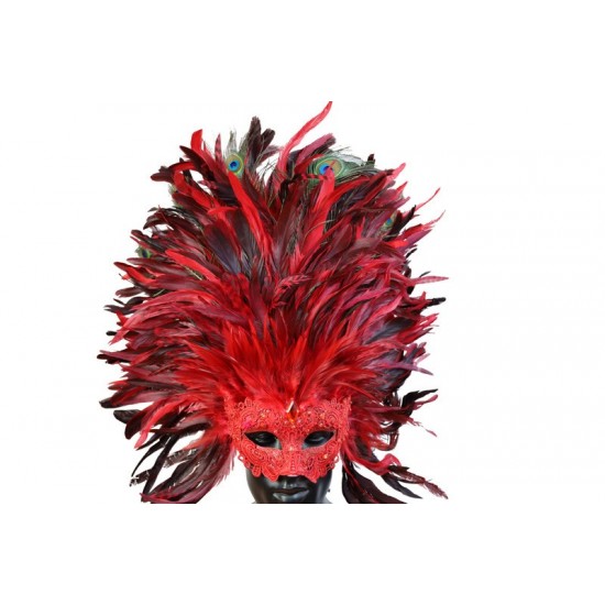 Red Carnival Feather Mask