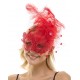 Red Lace Fascinator Mask with Feather