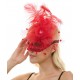 Red Lace Fascinator Mask with Feather