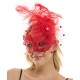 Red Lace Fascinator Mask with Feather