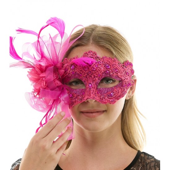 Hot Pink Lace Fascinator Mask Hot Pink Lace Fascinator Mask