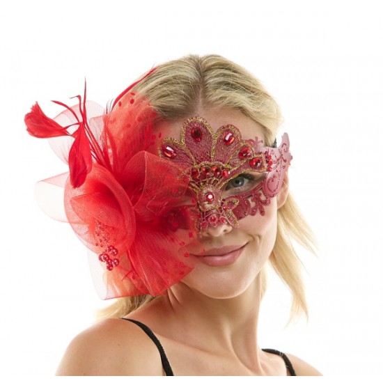Burgundy Gemstone Fascinator Mask