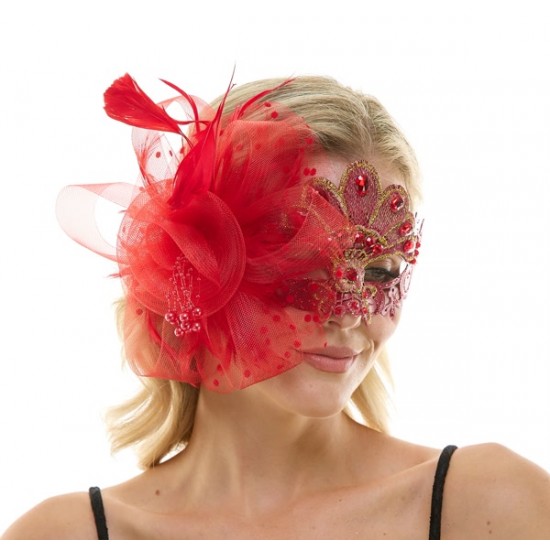 Burgundy Gemstone Fascinator Mask