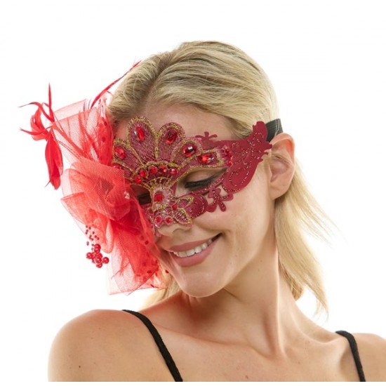 Burgundy Gemstone Fascinator Mask