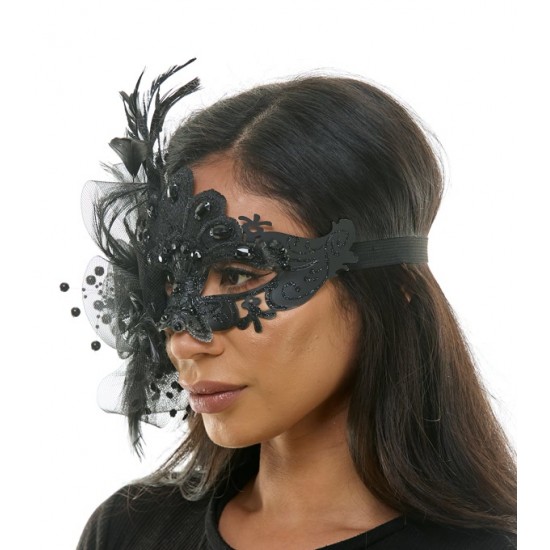 Black Gemstone Fascinator Mask