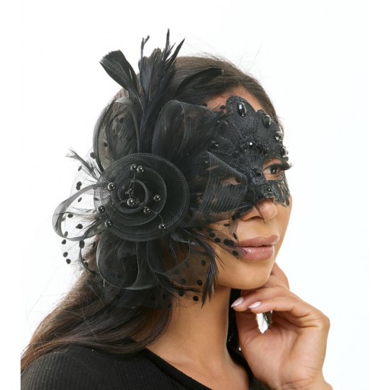 Black Gemstone Fascinator Mask