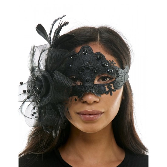 Black Gemstone Fascinator Mask