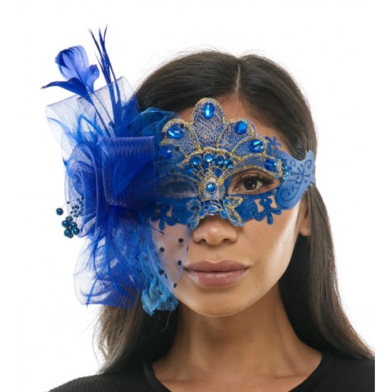 Blue Gemstone Fascinator Mask
