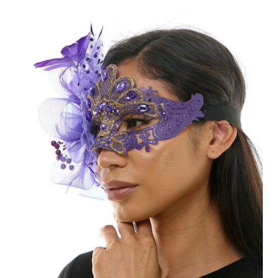 Purple Gemstone Fascinator Mask