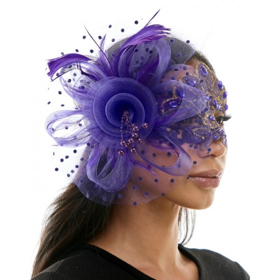 Purple Gemstone Fascinator Mask
