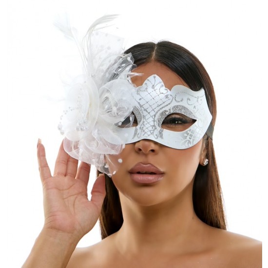 White Fascinator Mask White Fascinator Mask