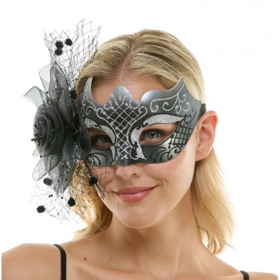 Black And Silver Fascinator Mask