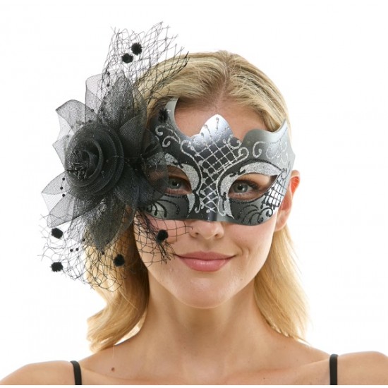 Black And Silver Fascinator Mask