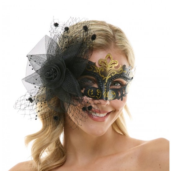 Black And Gold Crown Fascinator Mask
