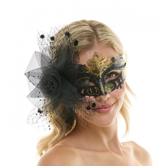 Black And Gold Crown Fascinator Mask