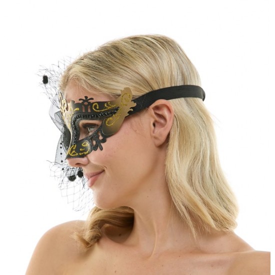 Black And Gold Crown Fascinator Mask