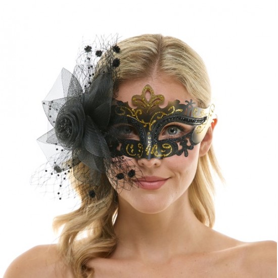 Black And Gold Crown Fascinator Mask