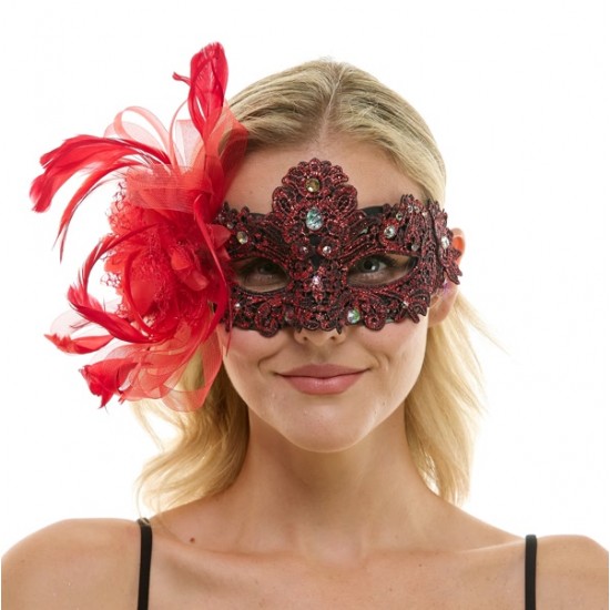 Burgundy Lace Fascinator Mask