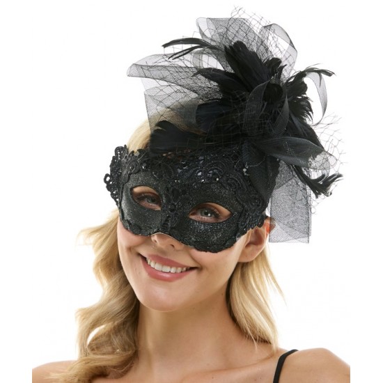 Black Lace Fascinator Mask