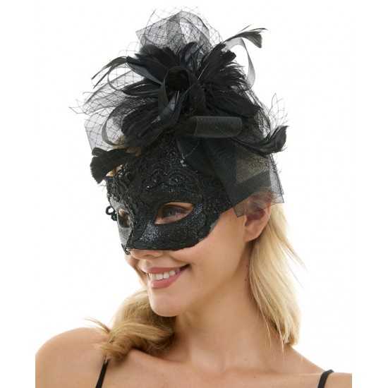 Black Lace Fascinator Mask